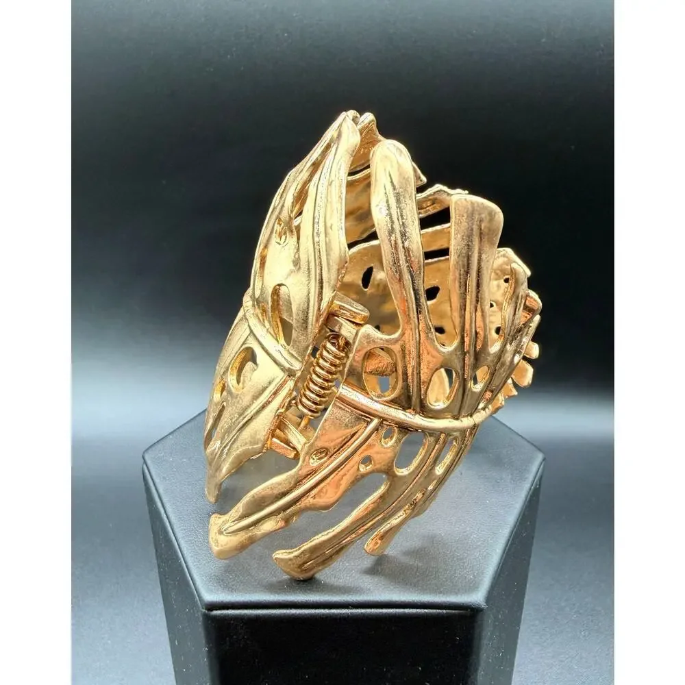 Zara Gold Monstera Leaf Hinged Cuff Bracelet